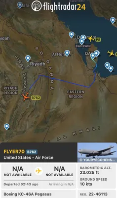 MORE INFO: Today, a USAF KC-46A “Pegasus” aerial refuelling tanker was tracked heading towards Yemen, likely in support of RSAF airstrikes against the Houthis..