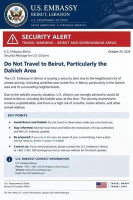 The US Embassy in Beirut has published a security alert for the Lebanese Capital, specifically the Dahieh area. The warning cites a volatile security situation, due to the risk of armed activity…